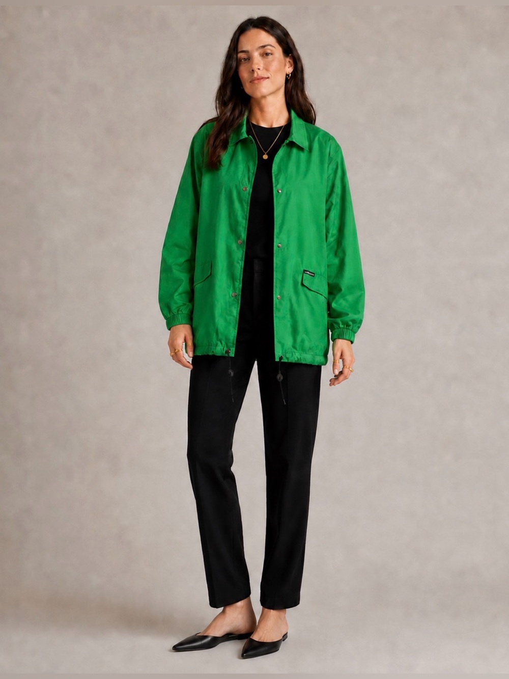 Vintage 1990s Sag Harbor Kelly Green Nylon Coach Jacket Windbreaker S oversized